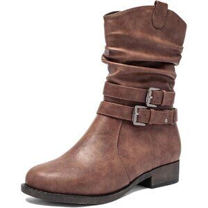 Women's Cowboy Calf Side zipper Low Heel Mid Calf Fashion Western Boots.